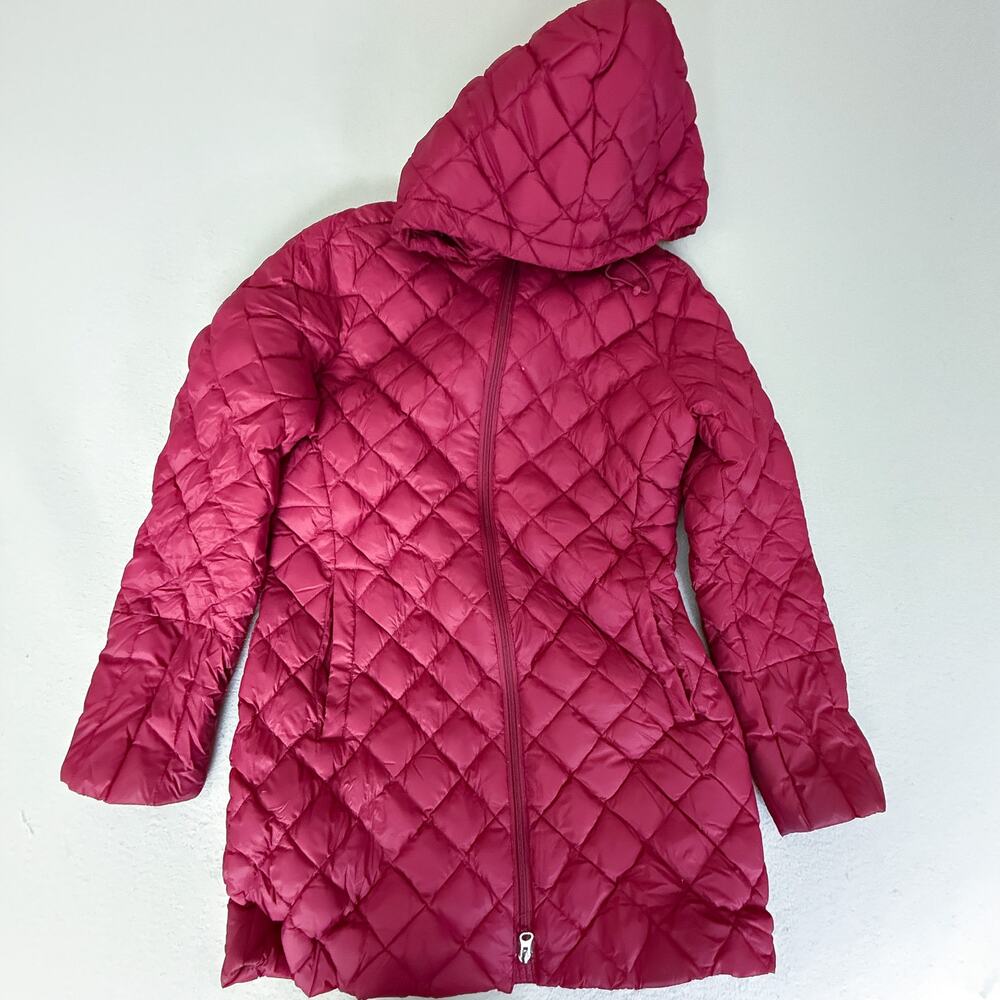 Lands' End Girls Hooded Down Puffer Coat Red Quilted Jacket Size S 6-8